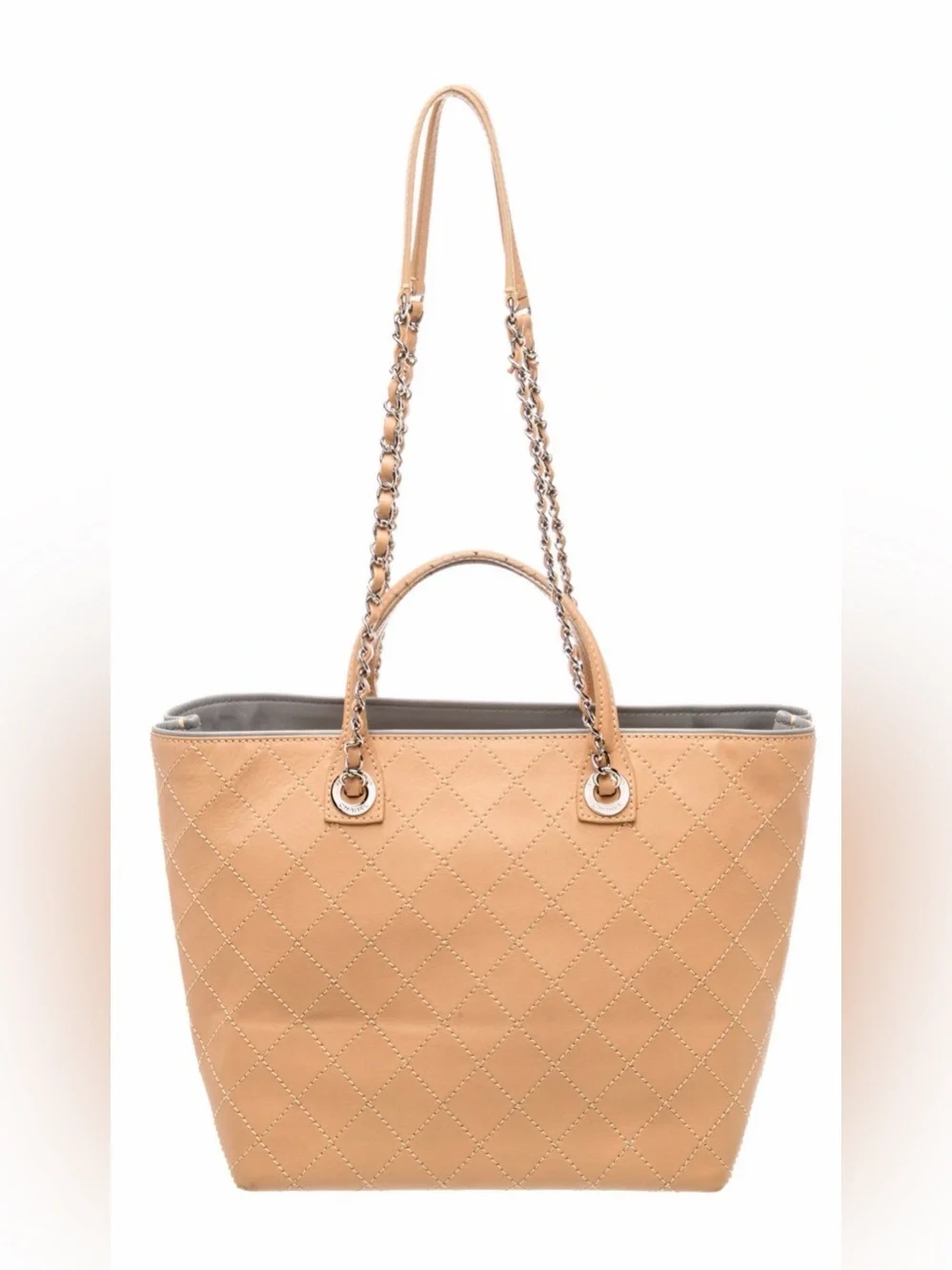 Chanel CC Shopping Tote crafted from quilted calfskin silver tone hardware